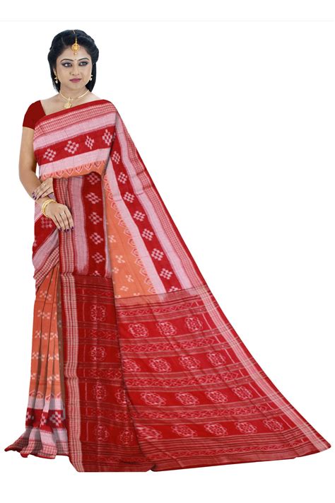 Maroon color sapta print sambalpuri cotton saree with out blouse piece