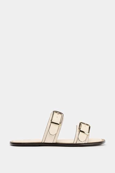 DOUBLE-STRAP FLAT SANDALS - Ecru White | ZARA India