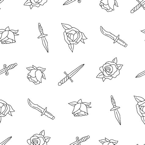 Outline dagger rose flower vector seamless pattern illustration design ...