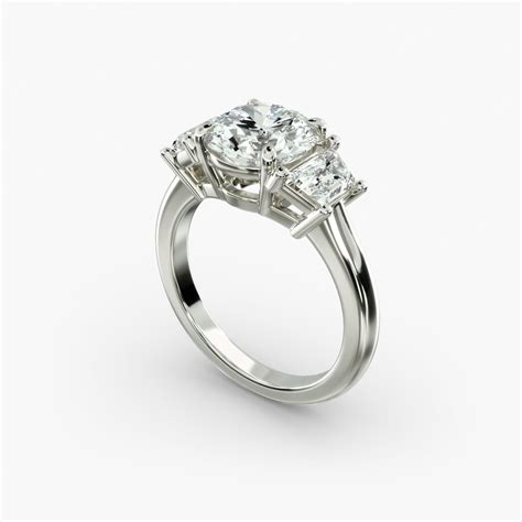 Three-Stone Trapezoid Sidestone Diamond Engagement Ring in Platinum (1 ...