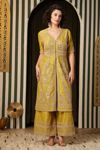 Buy Yellow Silk, Georgette, Embroidery, Floral Kurta Gharara Set For ...