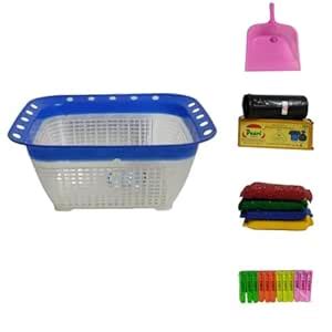 Bathroom Cleaning Essentials Kit with (Set of-5 Pcs) Dust Pan, Storage ...