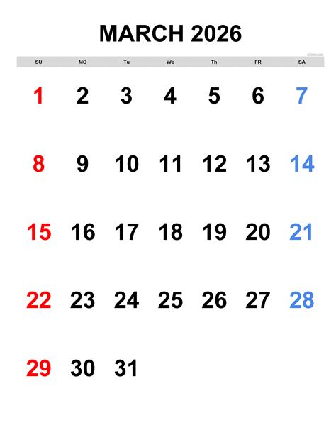 March 2026 Calendar | Free Printable PDF, XLS and PNG