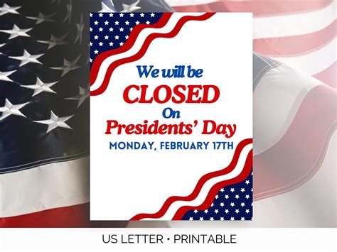Closed for Presidents' Day Printable Sign, Closed Presidents Day Sign ...