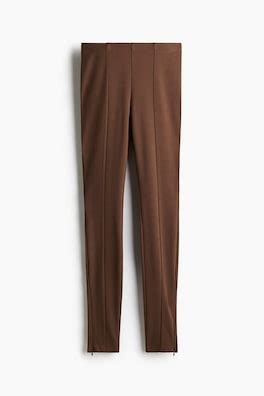 Zip-hem heavy jersey leggings - Dark brown - Ladies | H&M IN