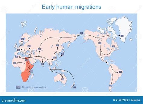 Early Human Migrations World Map Arrows Cartoon Vector | CartoonDealer.com #173159531