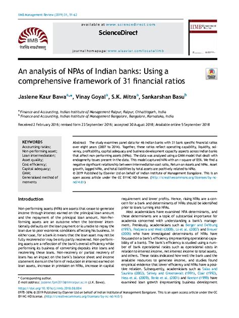 Analysis of NPAs in Indian Banks: A Study Using 31 Financial Ratios ...