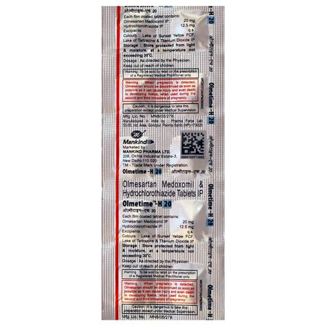 Olmetime H 20 Tablet 10's Price, Uses, Side Effects, Composition ...