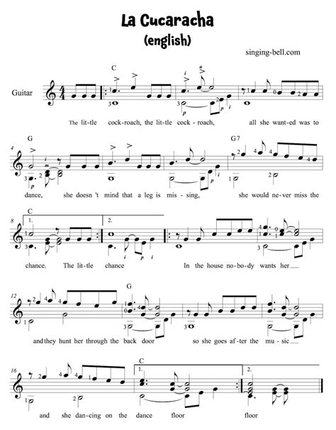 La Cucaracha - Guitar Chords, Tabs, Sheet Music PDF