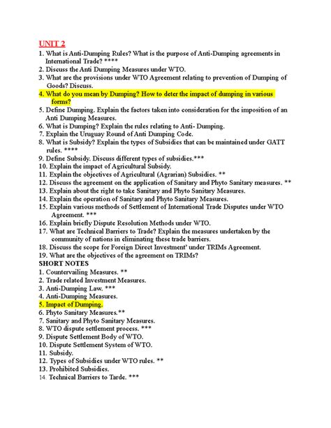 ITE Unit 2 - Comprehensive Notes on Anti-Dumping & Subsidy Regulations ...