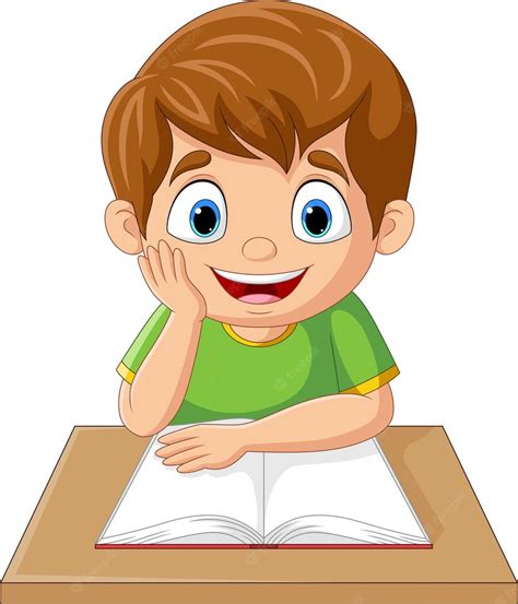 Niño de dibujos animados estudiando en el escritorio | Vector Premium