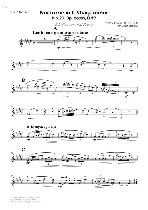 Nocturne No.20 in C-Sharp minor - Bb Clarinet and Piano (Individual ...