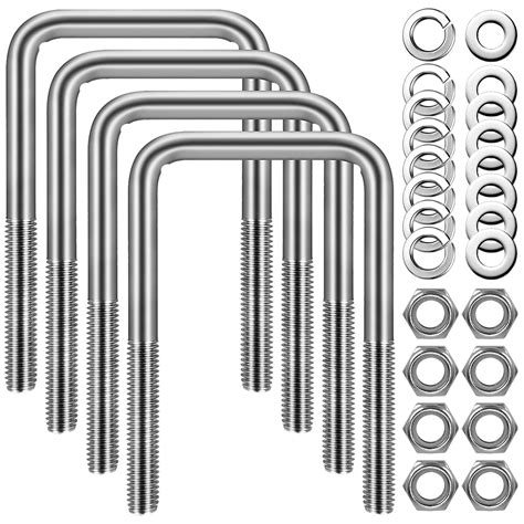 CenterZ 4 Sets Square U Bolts, 3 inch Wide 304 Stainless Steel U-bolt ...