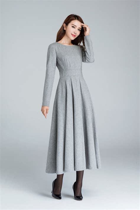 Long Sleeve Wool Dress Gray Dress Wool Dress Woman Dress | Etsy