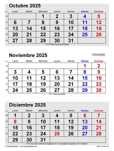Calendario noviembre 2025 en PDF, Excel y Word | Calendarpedia