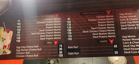 Menu at The Momo Hut, India