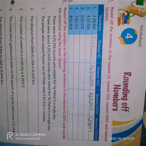 (A)Round off the number to the nearest 10 nearest 100 nearest 1000 and ...