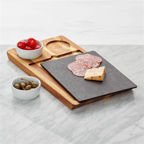 Slate and Wood Serving Board with Bowls | Crate and Barrel UAE