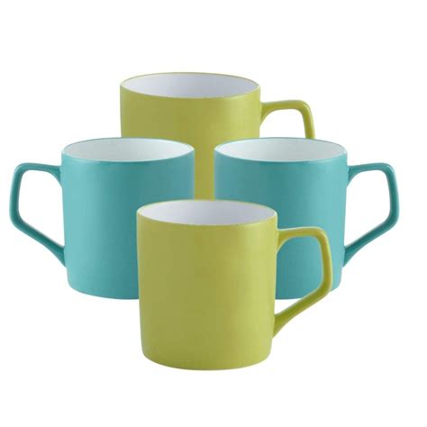 Buy Clay Craft Fine Ceramic Solid Teal and Green Coffee Mugs Set of 4 ...