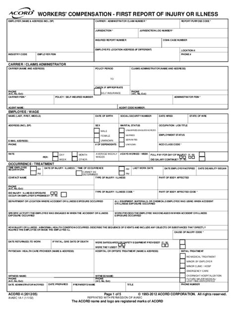 Fillable Online DWC FORM-001 (Employer's First Report of Injury or ...