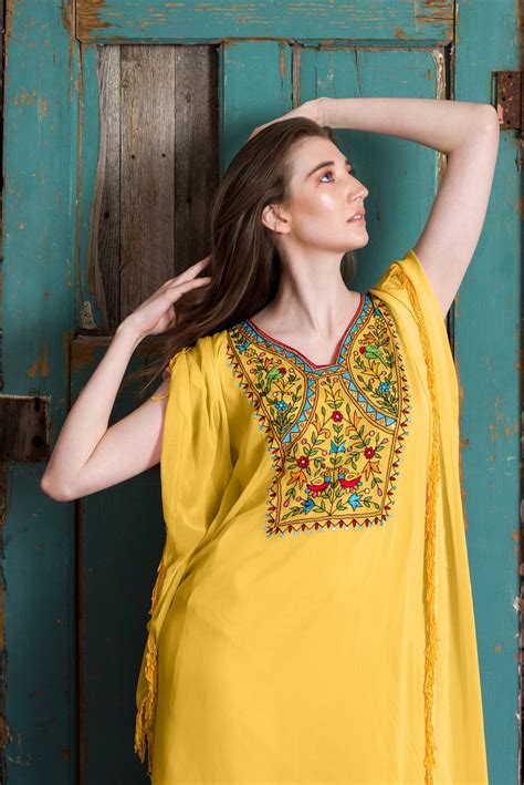 Buy Women Loungewear Caftan, Mustard Dress, Embroidered Kaftan Dress ...