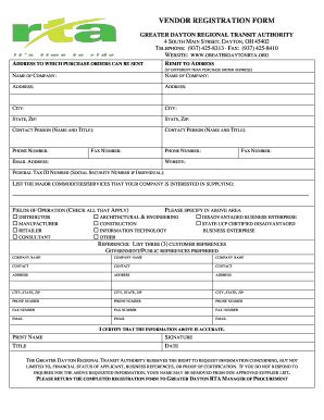 Fillable Online i-riderta VENDOR REGISTRATION FORM - Dayton RTA - i ...