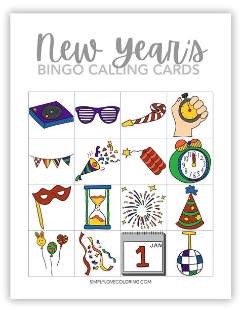 New Year's Bingo (Free PDF Printables) - Simply Love Coloring