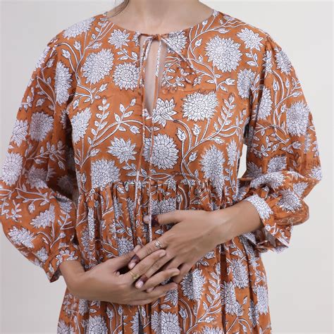 Light Weighted Hand Block Floral Cotton Ladies Midi Dress – DMAASA