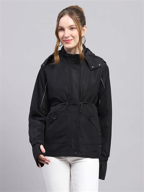 Buy Women Black Solid Detachable Hood Full Sleeve Jacket Online in ...