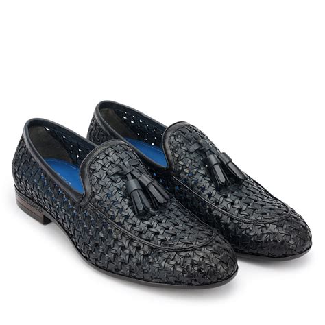 Blue Mat Textured Loafers With Tassels – Rosso Brunello Leathers Pvt. Ltd.