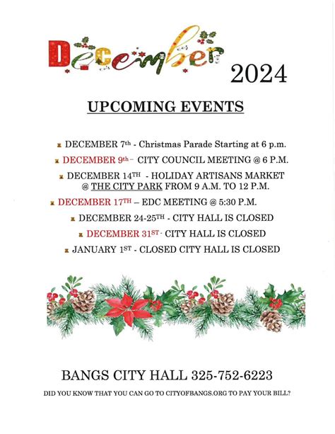DECEMBER CALENDAR | Bangs TX