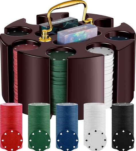 Amazon.com: Wettarn Poker Chips Poker Set, 200 Count Rotating Poker Chip Case Wood Carousel Case ...
