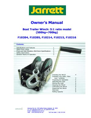 Fillable Online Jarrett 5 to 1 ratio Boat Trailer Winch - Owners Manual ...