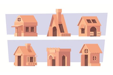 Cardboard house. Box buildings for kids playing games cardbo