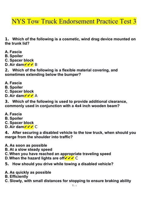 NYS Tow Truck Endorsement Practice Test 3 Questions and Answers With ...