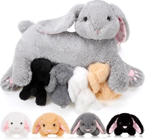 Amazon.com: HyDren 5 Pcs Nursing Bunny Plush Toys Set 15 Inch Mommy ...