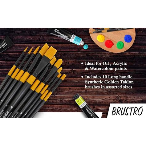Brustro Artists Gold Taklon Brushes for Acrylics, Oil and Watercolour