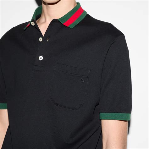 Poloshirt aus Baumwoll-Piqué mit Web am Kragen in schwarz | GUCCI® DE