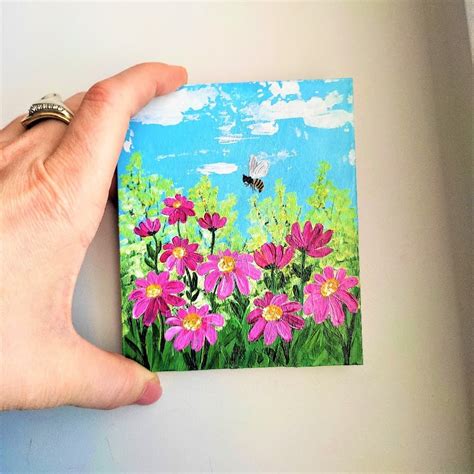Field of daisies small painting, Landscape art, Bee painting | Inspire Uplift | Small paintings ...