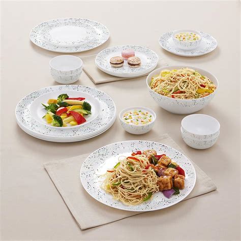 Larah By Borosil Moon Riva Dinner Set - 19 Pcs, Opal Glass Dinner ...