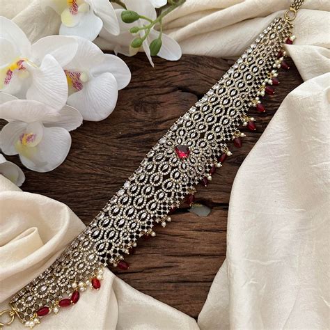 Elegant Victorian Diamond Bridal Hip Chain-Red Bead-Tilak-VV1723 ...