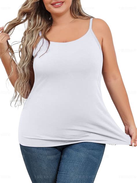 Charmo Women's Plus Size Camisole, Solid Color Cotton Tank Top with ...