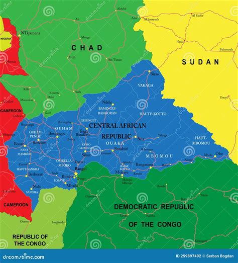 Central African Republic Political Map Stock Vector - Illustration of ...