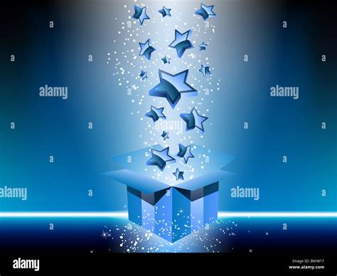 Blue gift box with stars Stock Photo - Alamy