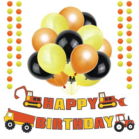 Buy Construction Vehicle Happy Birthday Banner Round Garland with ...