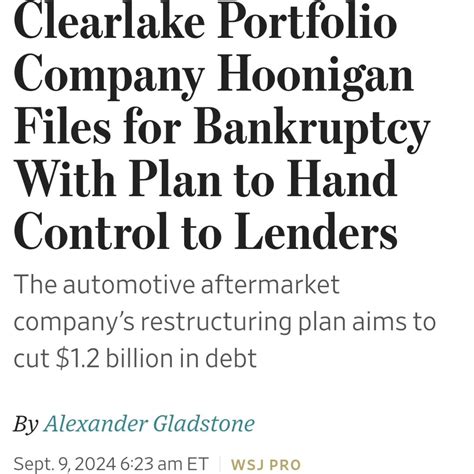 Clearlake Portfolio Company Hoonigan Files for Bankruptcy With Plan to Hand Control to Lenders ...