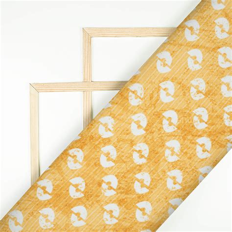 Dijon Yellow And White Quirky Pattern Digital Print Crepe Silk Fabric ...