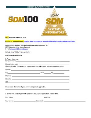 Fillable Online 2019 SDM QUALIFICATION FORM - sdmmag.com Fax Email ...