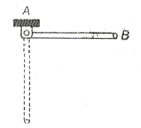 One end of a uniform rod of length l and mass m is hinged at A. It is ...