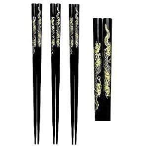 Buy Black Bamboo Chopsticks Reusable Japanese Chinese Korean Wood Chop ...